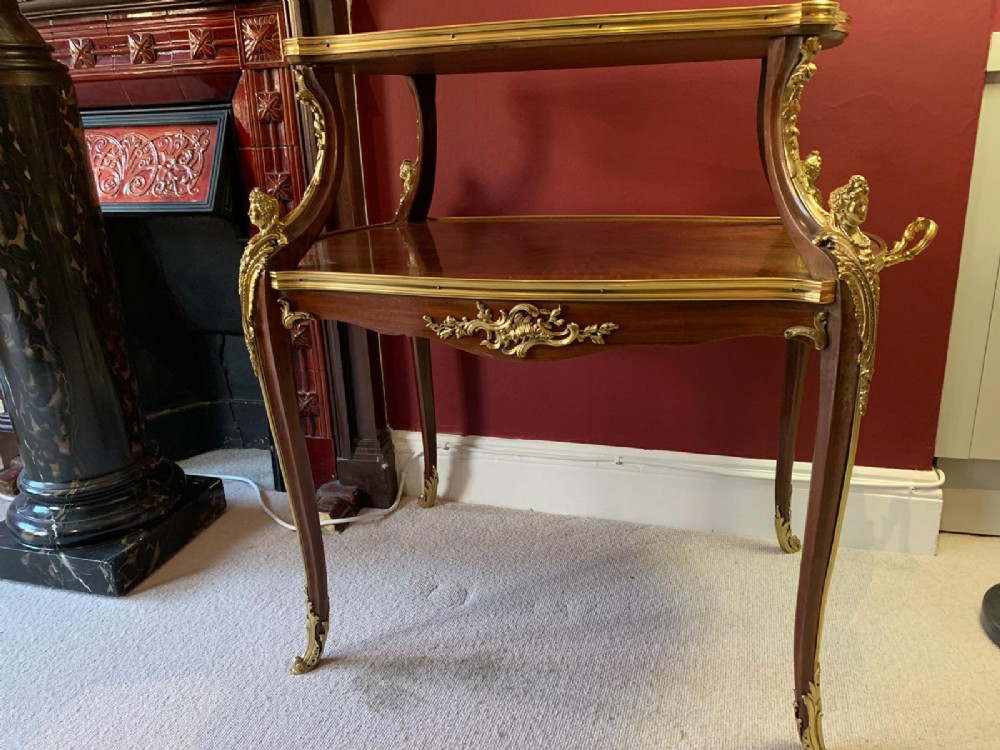 Tea Table by F Linke 19th-Century, French Gilt Bronze, Louise XV Style, Ormolu Mounted Parquetry Two - Image 5 of 6