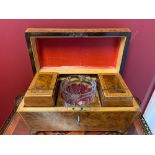 Tea Caddy, with a glass mixing bowl, Yew wood.