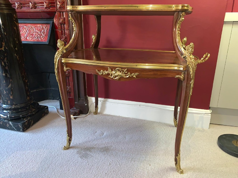 Tea Table by F Linke 19th-Century, French Gilt Bronze, Louise XV Style, Ormolu Mounted Parquetry Two