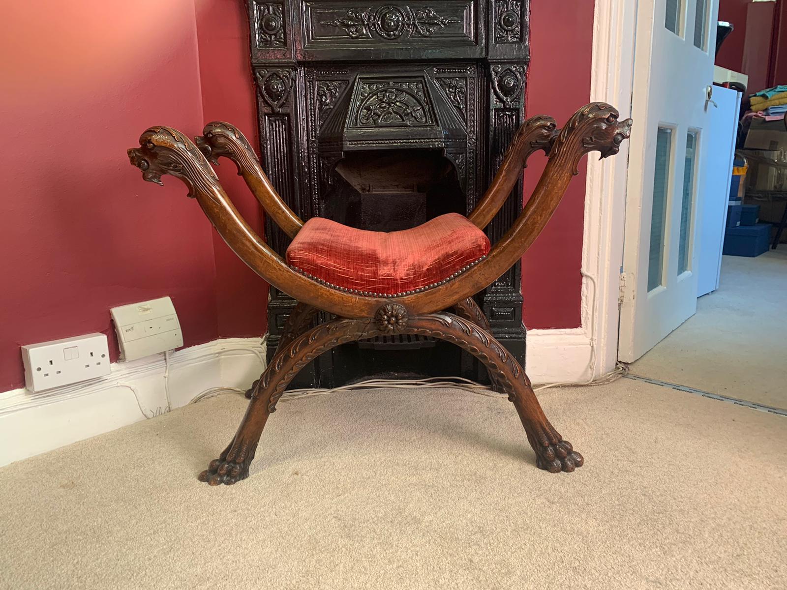 Curule Mahogany Chair, Empire Style, 19th-Century