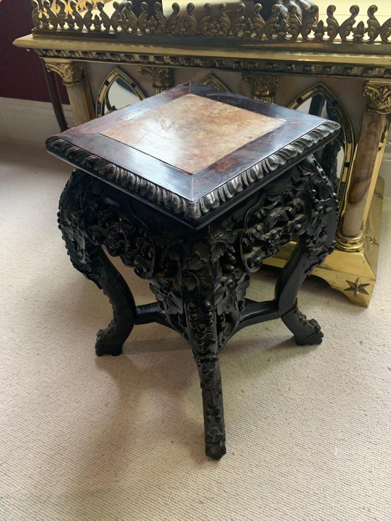 Chinese rosewood and marble pedestal table