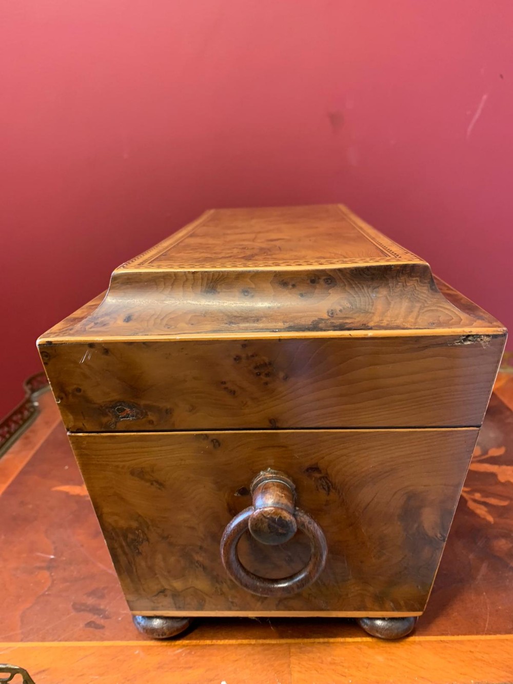 Tea Caddy, with a glass mixing bowl, Yew wood. - Image 5 of 5