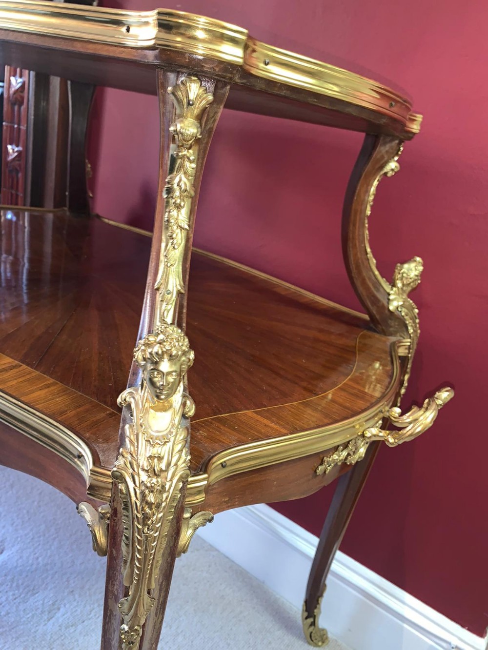 Tea Table by F Linke 19th-Century, French Gilt Bronze, Louise XV Style, Ormolu Mounted Parquetry Two - Image 6 of 6