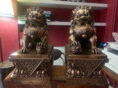 Pair of bronze Foo dogs statues, Chinese 19th-century