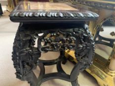 Hand-carved Chinese rosewood and marble pedestal table/ plant stand 19th-century