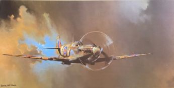 Barrie A F Clark Print on board “Vickers Supermarine Spitfire Vb of 243 Squadron”