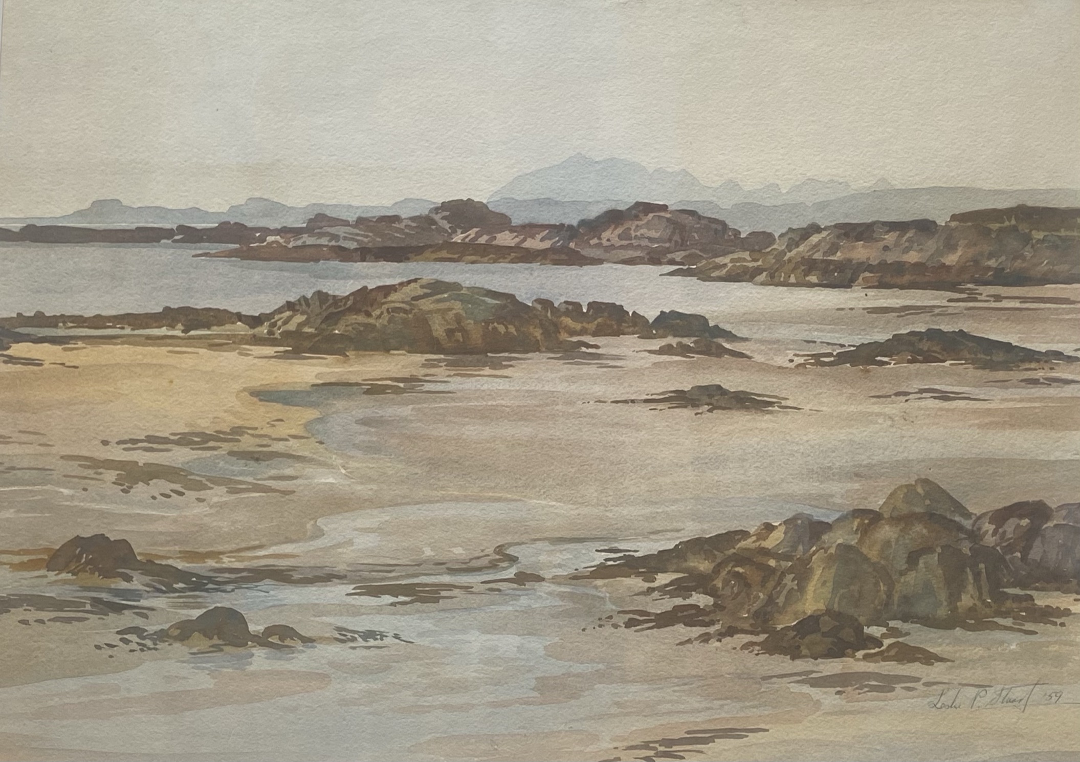 Leslie P Stuart (act.1946-1967) signed watercolour “Sandy shoreline” - Image 4 of 4