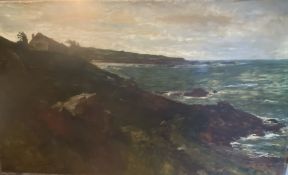 Edwin Ellis (1842–1895) Coastal scene large unframed Signed oil painting