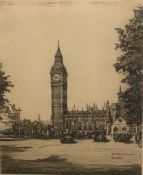 Wilfred Crawford Appleby pencil signed etching "The clock Tower, Houses of Parliament"