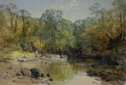 Charles Branwhite signed watercolour children playing by a stream