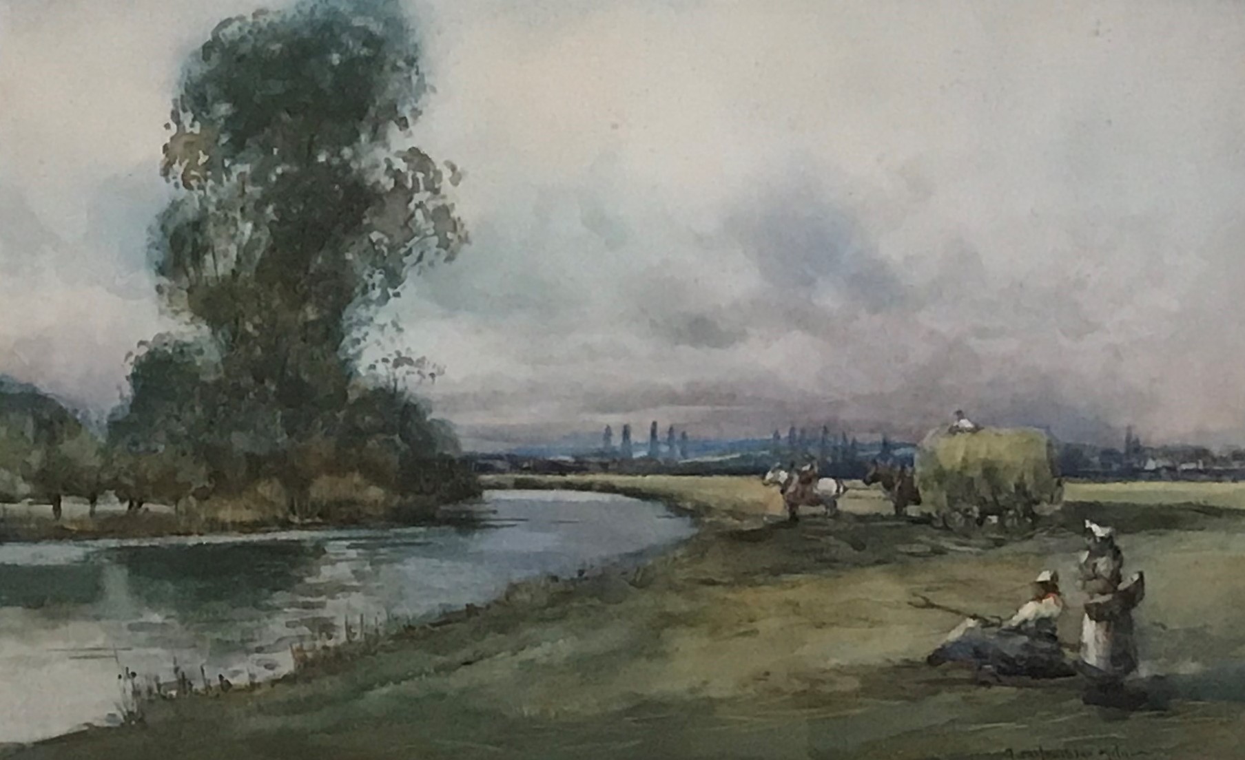 Bend in the River watercolour by Scottish artist John Maclauchlan Milne 1886-1957 Exhib R.S.A, R.A