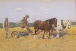 Thomas Austen Brown (1857 - 1924) Scottish signed watercolour “Horse Plough Team”