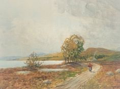 R W Fraser, signed watercolour depicting figure on a country path