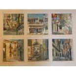 Six Blanes Spanish Street scenes Original watercolours by James Steel Scottish artist