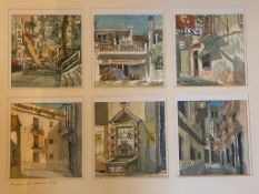Six Blanes Spanish Street scenes Original watercolours by James Steel Scottish artist