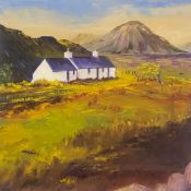 Original oil painting by Scottish artist Marion-M De’Ath Black Rock Cottage Rannoch Moor