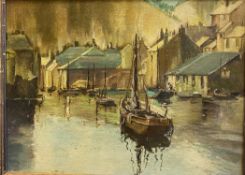 Unsigned oil painting depicting boats in the harbour