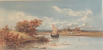 Unsigned watercolour Inland waterway