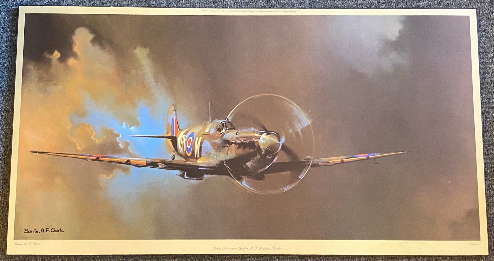 Barrie A F Clark Print on board “Vickers Supermarine Spitfire Vb of 243 Squadron” - Image 2 of 5