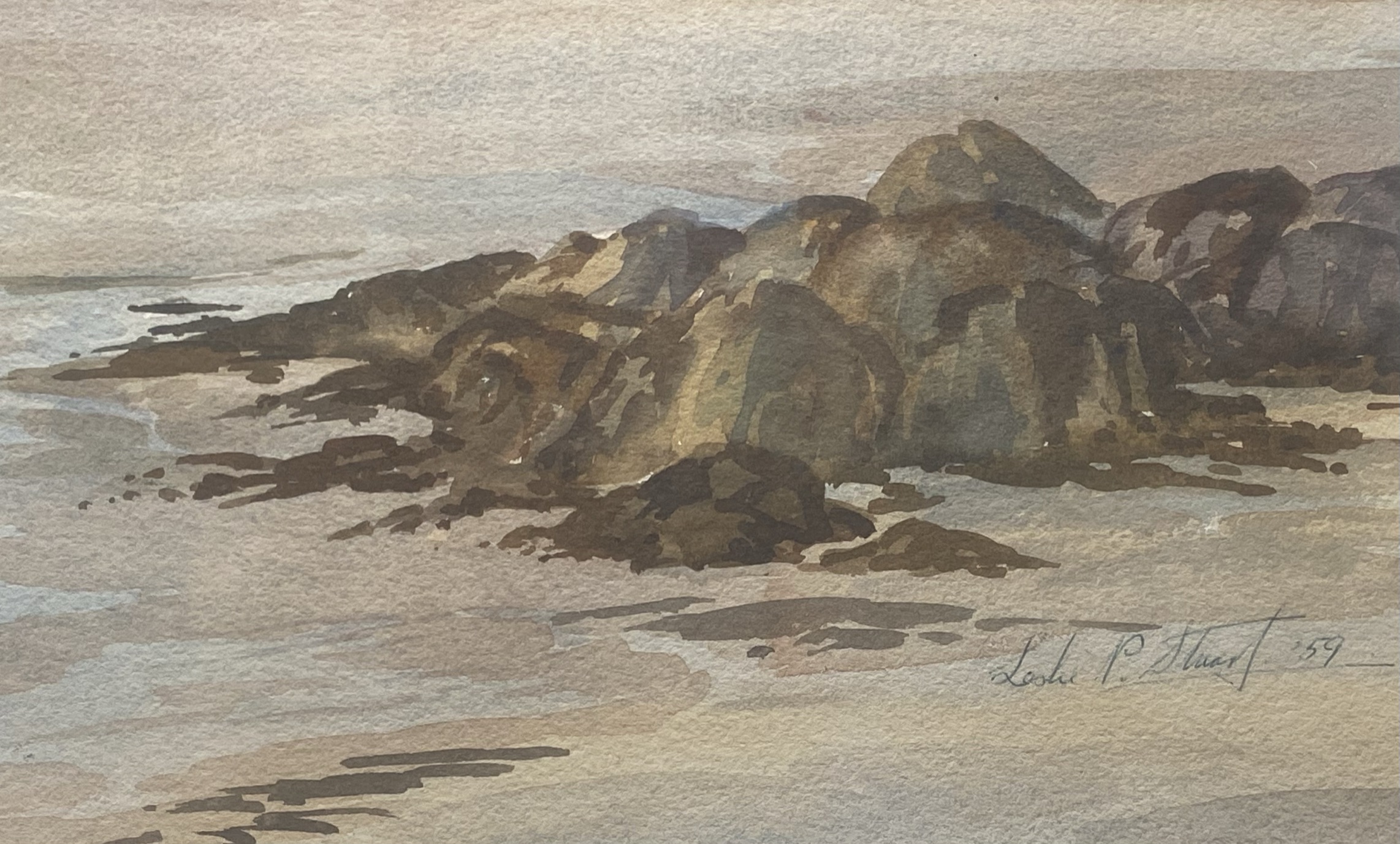 Leslie P Stuart (act.1946-1967) signed watercolour “Sandy shoreline” - Image 3 of 4