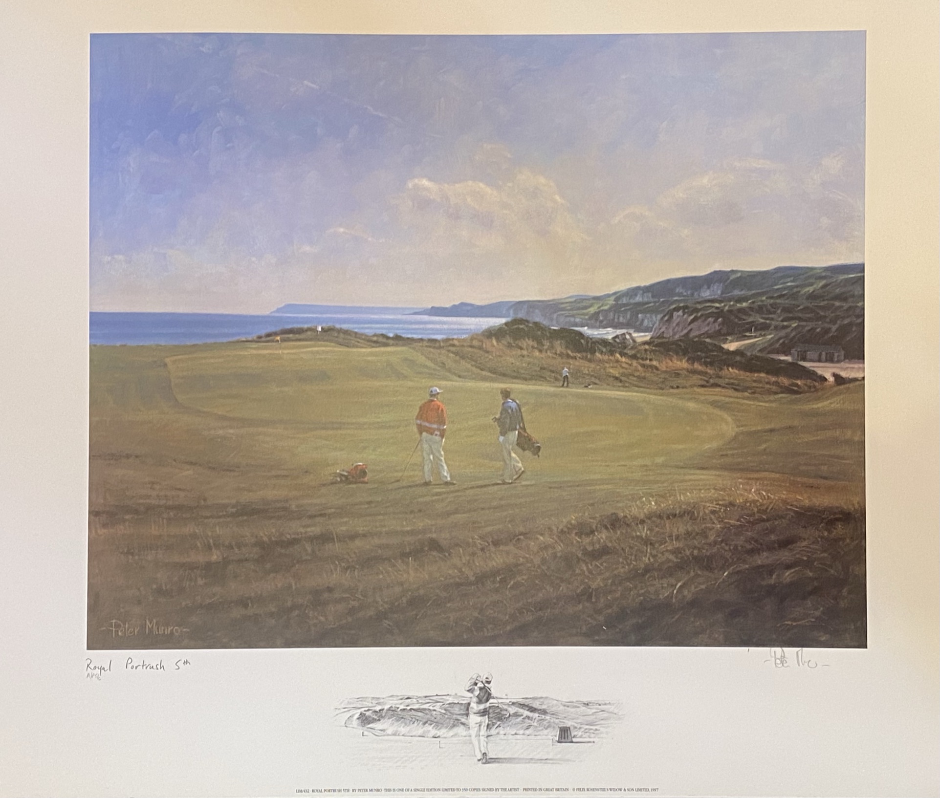 Royal Portrush 5th golfing print signed A/P by Scottish artist Peter Munro - Image 2 of 4