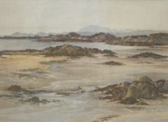 Leslie P Stuart (act.1946-1967) signed watercolour “Sandy shoreline”