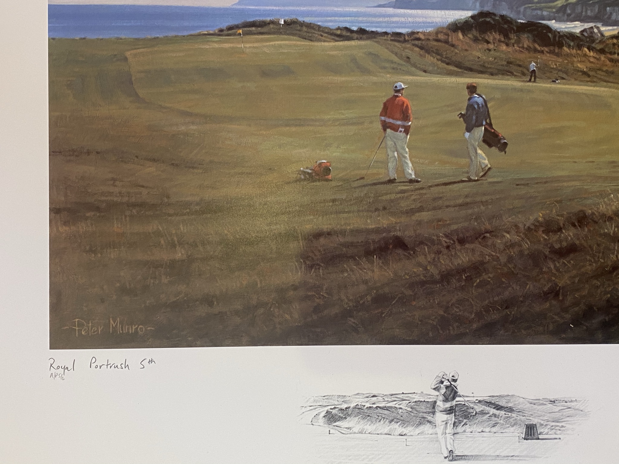 Royal Portrush 5th golfing print signed A/P by Scottish artist Peter Munro - Image 4 of 4