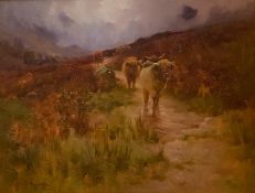 Robert Russell McNee (chicken McNee) Signed oil painting Grazing Highland Cattle