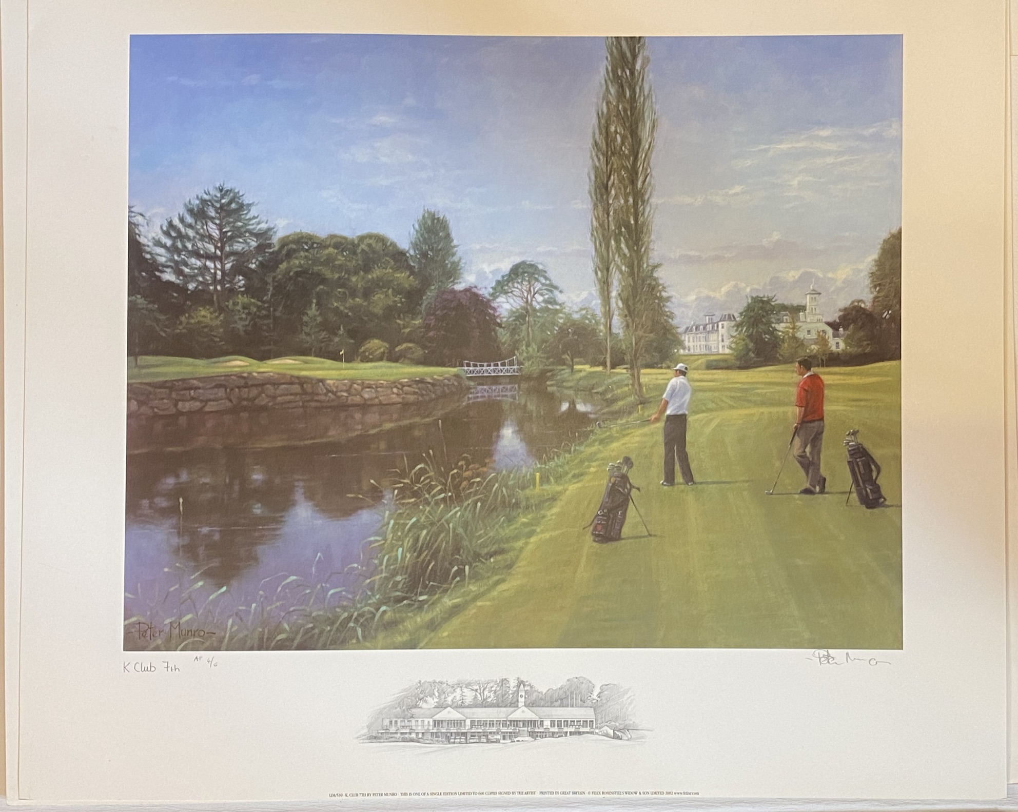 K Club 7th golfing print signed A/P by Scottish artist Peter Munro - Image 2 of 4