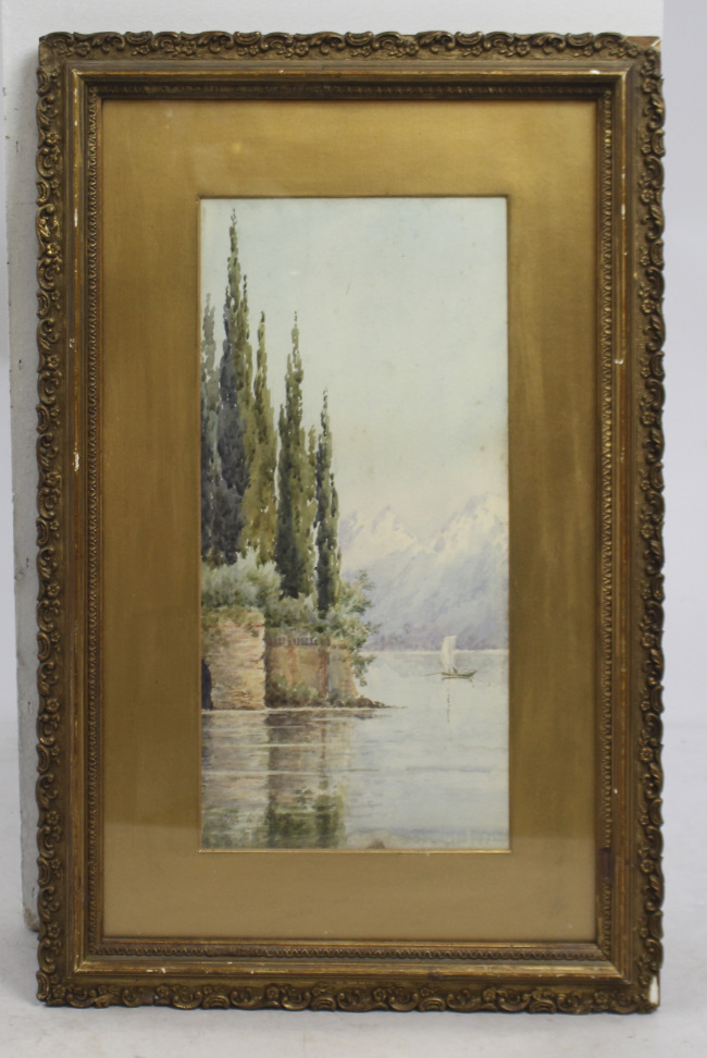 Lago di Como Watercolour Set in Gilt Frame