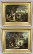 Pair of Early 19th c. Country Genre Scenes Oil on Canvas