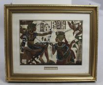 Egyptian Painted Papyrus Artwork Set in Gilt Frame