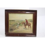 Antique 19th c. Coloured Country Print Set in Frame