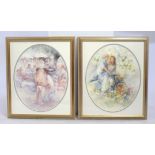 Pair of Oval Prints Mounted & Set in Gilt Frames