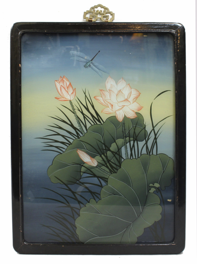 Chinese Export Reverse Glass Dragonfly Painting