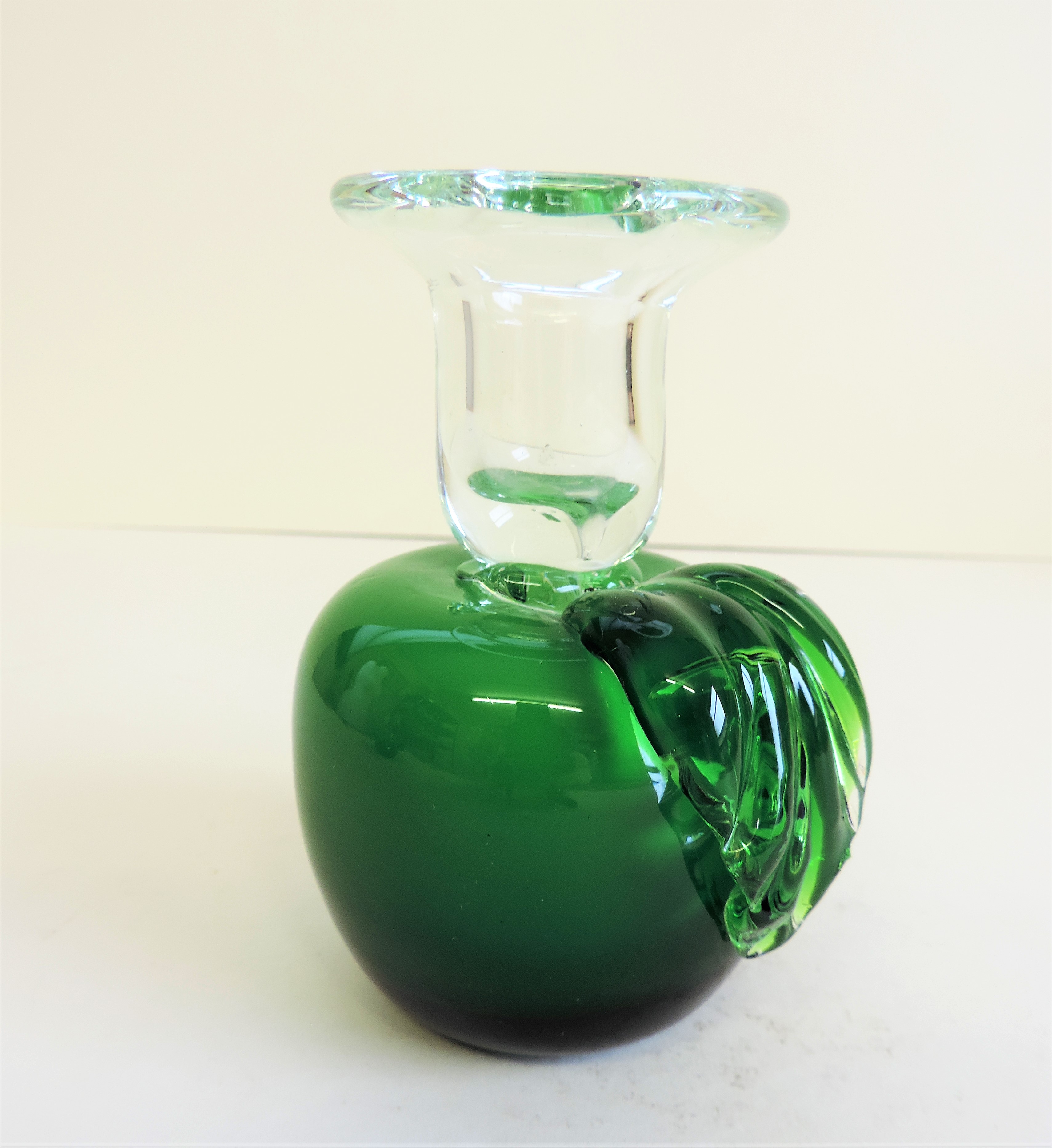 Green Art Glass Apple Shaped Candlestick