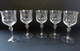 Antique Art Nouveau Etched Wine Glasses