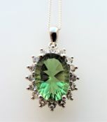 7.8 ct Green Tourmaline & White Topaz Pendant Necklace