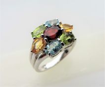 Rainbow Multi Gemstone Ring in Silver Silver