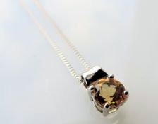 Sterling Silver Citrine Solitaire Pendant Necklace