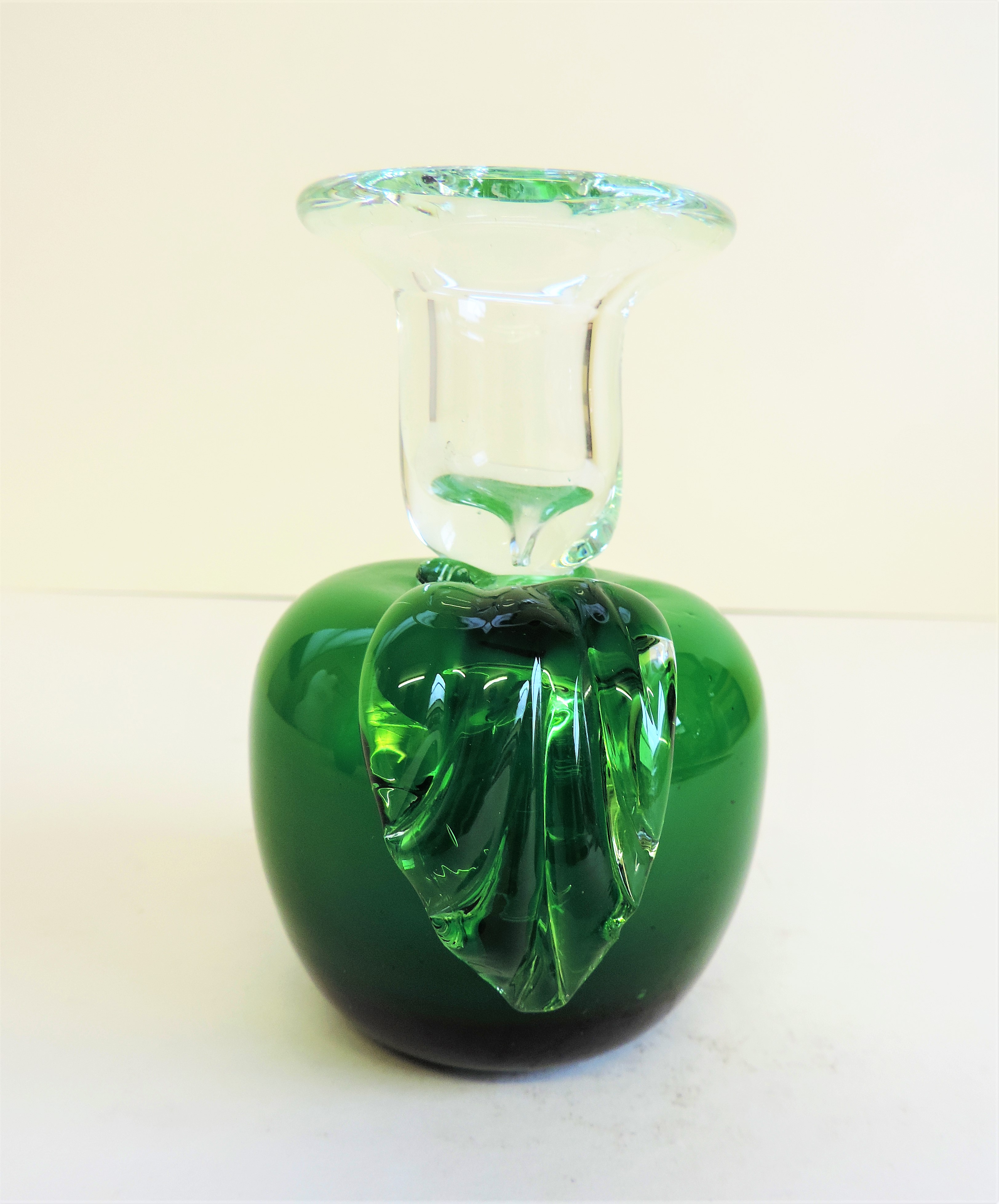 Green Art Glass Apple Shaped Candlestick - Image 4 of 4
