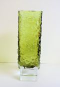 Green Whitefriars Style Square Bark Vase