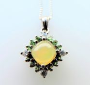 Natural Opal, Peridot & Topaz Pendant Necklace