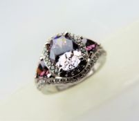 Sterling Silver Pink & White Topaz Ring