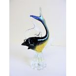 Vintage Murano Glass Blue & Gold Shark Sculpture 22cm tall