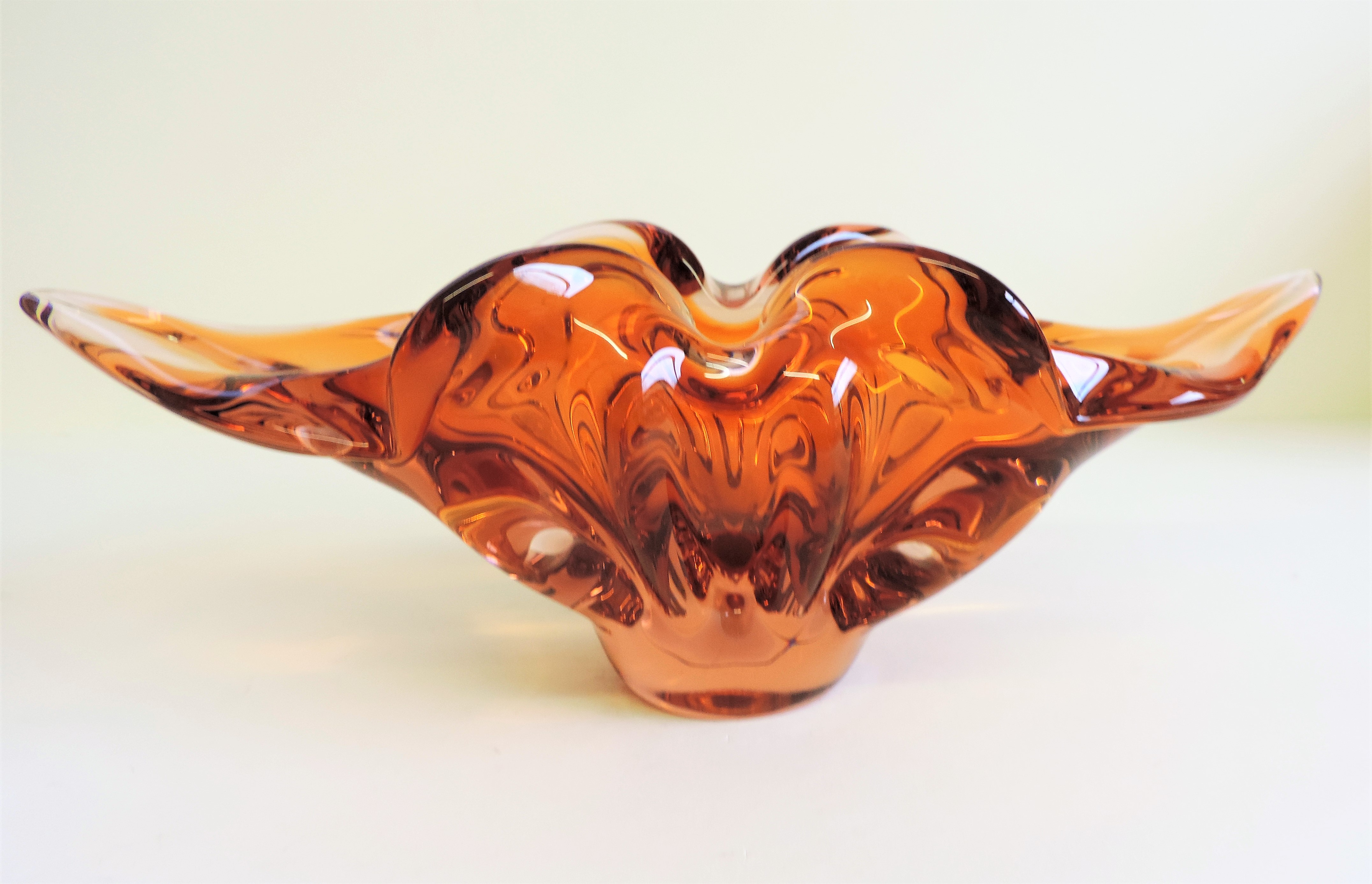 Chribska Czech Amber Glass Bowl by Josef Hospodka