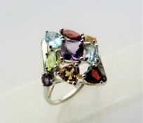 Sterling Silver Tutti Frutti Multi Gemstone Ring