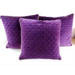 Set of 3 Purple & Gold Velvet Feather Cushions