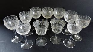 Collection of Antique Edwardian Etched Glasses