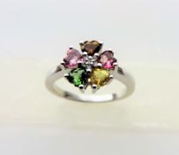 Multi Gemstone Flower Cluster Ring